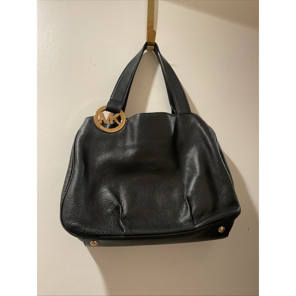 Michael Kors Purse Black Classic Gold Hardware MK Emblem Anytime Wear